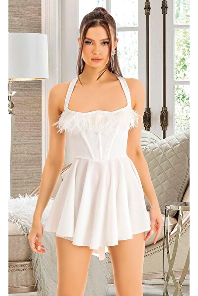 civetta Specialdesign Backless Stylish Ruffled White Mini Club Dress