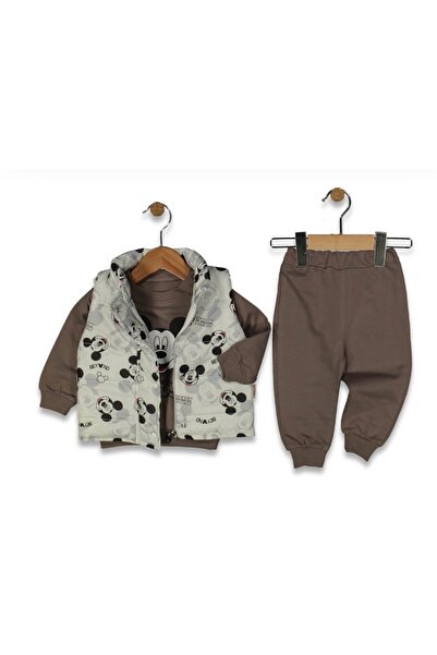 AKİ MODA KİDS Baby Boy 100% Cotton Tracksuit Set Inflatable Vest Li 3-Piece T...