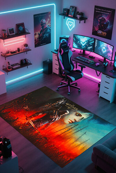 Reyhani The Witcher Kaymaz Taban Makinede Yıkanabilir Çocuk Gamıng Halısı Yat...