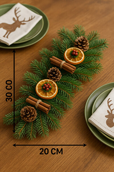 Marrone زينة طاولة عيد الميلاد بطول 30 سم، فروع الصنوبر النابضة بالحياة