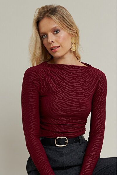 Be Best Women's Burgundy Patterned Gathered Blouse Be254