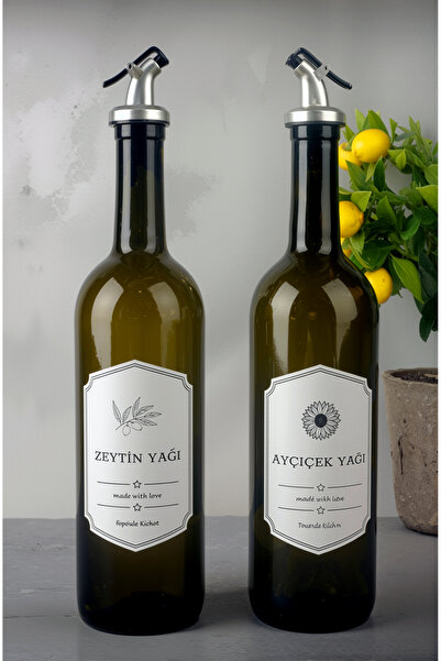 KNS 2'li 750 Ml Zeytinyağı - Sıvıyağ Şişesi Yeşil Cam Yağdanlık - Pratik Kauç...