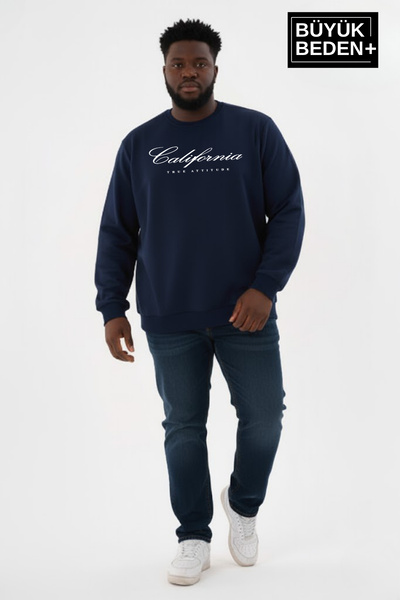 Superlife Men's Plus Size Handwritten California Printed Crew Neck Thin Sweatshirt Spr26Bsw956-7