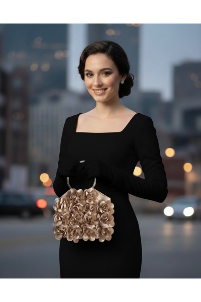 GUSTELLO Geantă cu flori din material textil de design, cu mâner din metal ar...