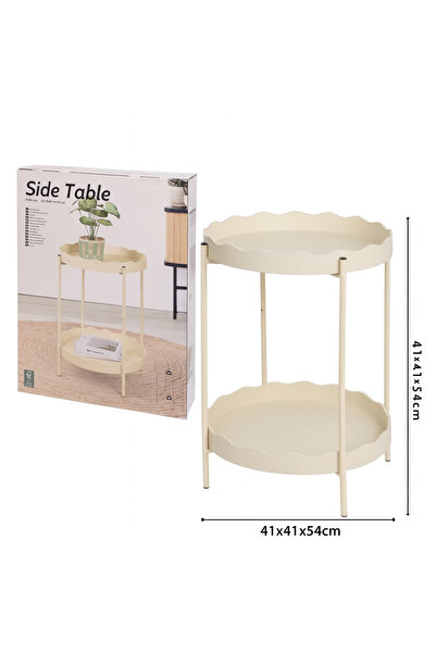 OEM Round side table with 2 levels, metal, 41 × 41 × 54 cm, beige color