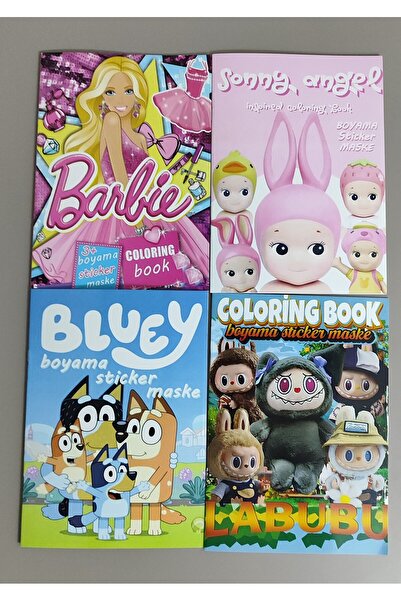 ada çanta kırtasiye 4 adet stickerli boyama kitabı (sonny angel/barbi/bluey/Labubu) AD555924