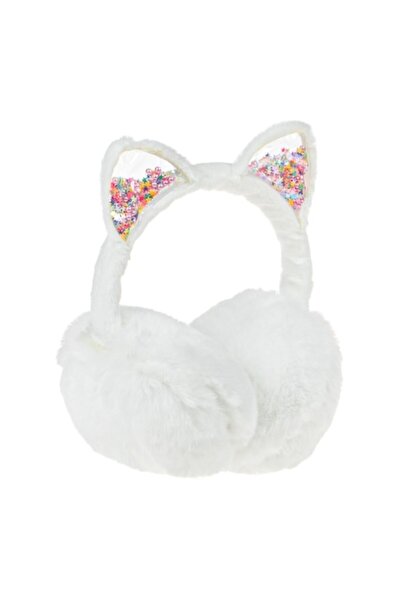OEM Girls' Ear Muffs, 3D Ear Design, White Fur, Multicolor Confetti, Pink Pearls