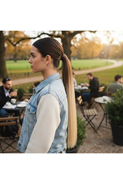 Zeysum Açık Kumral Platin Ombreli At Kuyruğu Saç Düz Cıtçıtlı Postiş 60 Cm 15...