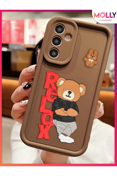 Molly حافظة سيليكون من السيليكون ذات حواف بنية اللون وسميكة ثلاثية الأبعاد لهاتف سامسونج جالاكسي A14