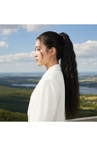 Zeysum Karamel Kahverengi Dalgalı Kabarık Afro Lastik Tokalı At Kuyruğu Saç P...