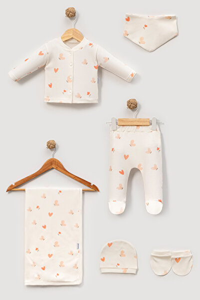 %100 Pamuk 6'lı Kalp Baskılı Yenidoğan hastane çıkışı bebek kıyafeti