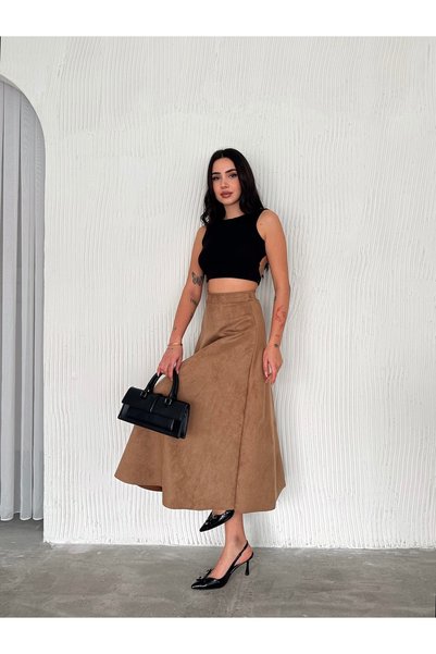 MİSPİER Suede Flared Skirt