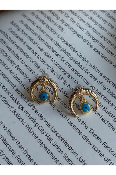 Rossetto Atelier Gold Nazar Beaded Crescent Earrings