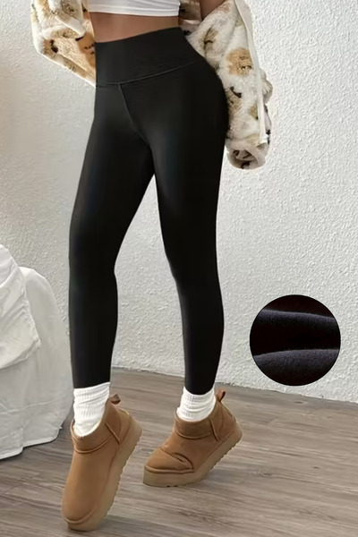 MODASFORM Kadın Siyah Kışlık İçi Polarlı Yüksek Bel Günlük Tayt Spor Tayt