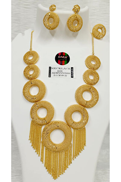 Generic Gold Plated Imitation Tassel Jewelry Set: Long Collar Necklace, Drop Earrings, Adjustable Ring Combo