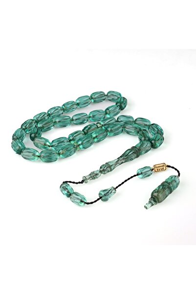 Tesbihsepetim Pen-Embroidered Systemic Water Green Color Fire Amber Prayer Beads