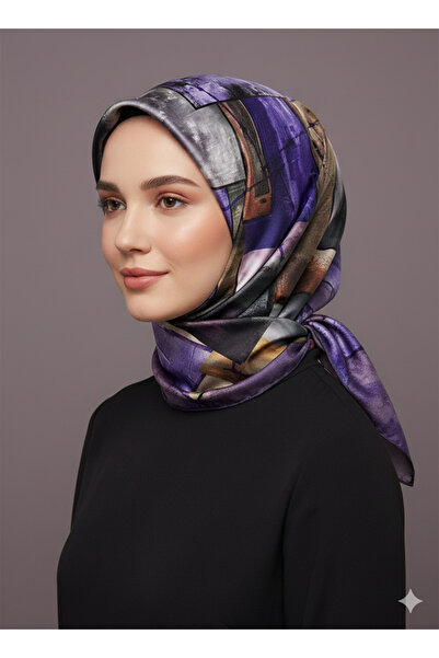 Levidor 90x90 İpek Görünümlü Mor Eşarp – Kaymayan Twill Şık Tasarım