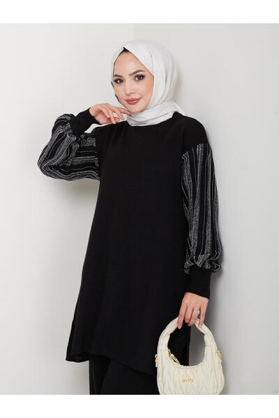 MİREL BUTİK Women's Balloon Sleeve Steel Knitted Tunic Pants Set