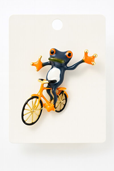 Lanuna Bisikletli Kurbağa Figürlü Renkli Broş