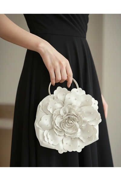 GUSTELLO Pearl Embellished Large Floral Design Evening Bag / Special Occasion...
