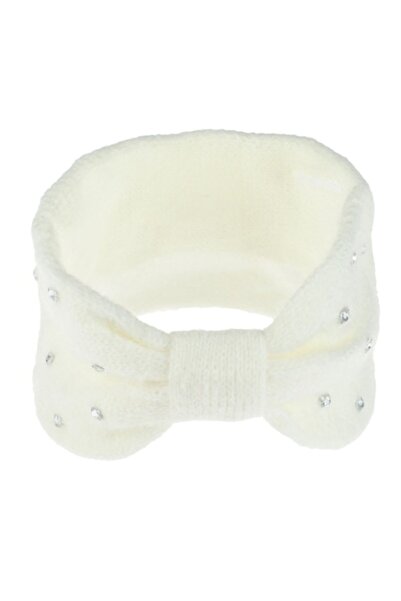 OEM Winter knitted ecru headband with knot & square silver strass