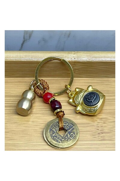 MEVAFA سلسلة مفاتيح معدنية على شكل قطة الحظ والبركة