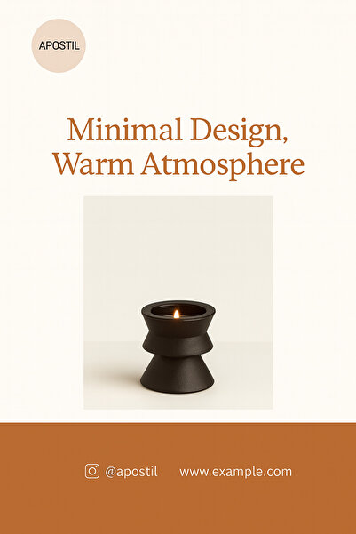 APOSTİL Mono-2 Tekli Metal Mumluk / Şamdan, Siyah Modern Dekoratif