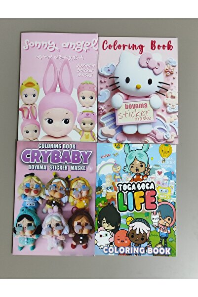 ada çanta kırtasiye 4 adet stickerli boyama kitabı (sonny angel/Hello Kitty/t...
