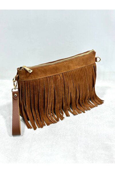 çkn sedat çakan çanta & fular & aksesuar Püskül detaylı hakiki süet deri kadı...