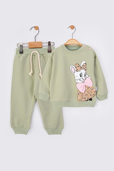 baby flamindo طقم أطفال مكون من خيطين مع تفاصيل فيونكة مطبوعة بنقش الأرانب