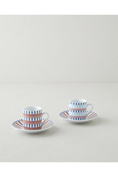 English Home طقم فناجين قهوة بيكو بورسلين 4 قطع لشخصين 80 مل أزرق داكن-أحمر