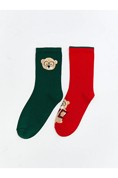 LC Waikiki جوارب نسائية ذات طابع العام الجديد باللون الأحمر، عبوة من قطعتين