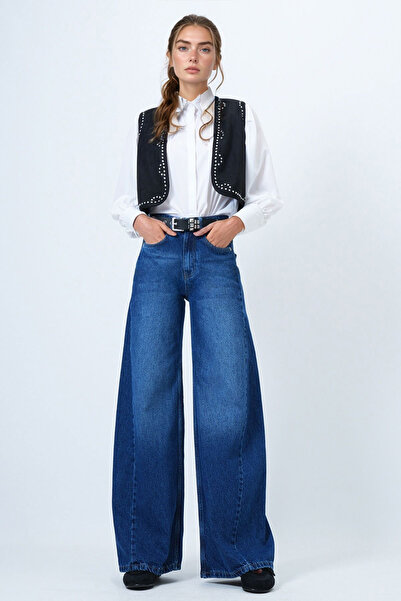 bacc Women's Blue High Waist 5 Pocket Baggy Jean Bchnw-251207