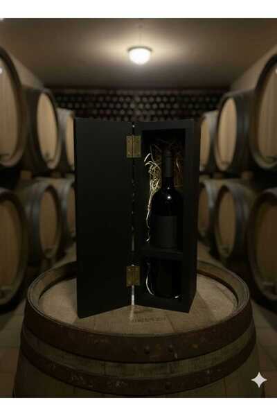 VEO STORE DOĞAL ÇAM AĞACINDAN OTANTİK EL YAPIMI ŞARAP SANDIĞI KUTUSU (SİYAH)