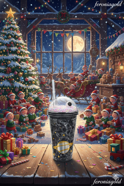 Feroniagold Double Layered Drinking Glass Mica 500 ml (with Straw)