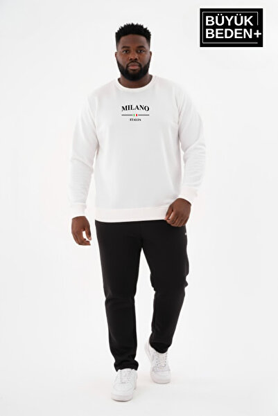 Superlife Men's Plus Size Mi̇lano İtalia Ba Printed Light Collar Slim Sweatshirt Spr26Bsw956-9