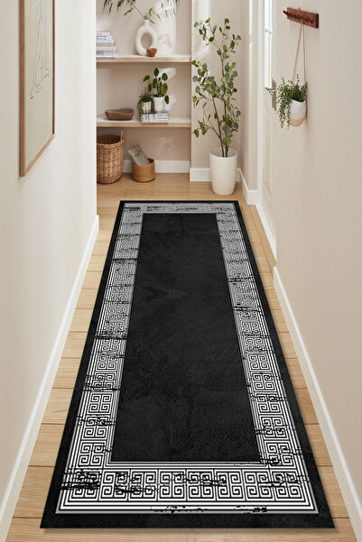 Kessy Home Studio Yolluk Halı Modelleri Siyah Beyaz Dijital Baskı Kaymaz Taba...