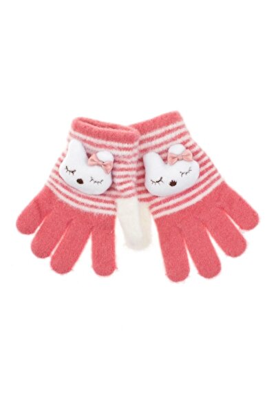OEM Mănuși pentru copii, roz/crem, model 3D iepure, set, textil, 2-5 ani