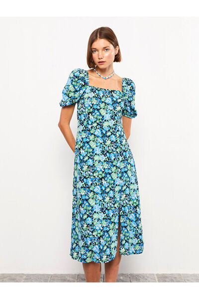 LC Waikiki Square Collar Patterned Viscose Dress