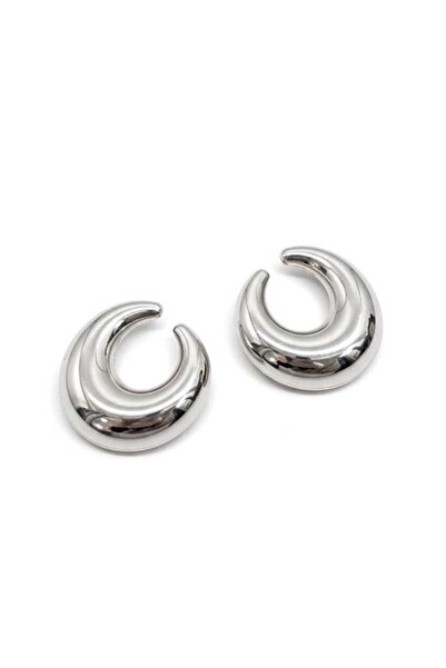 Mestore أقراط هلالية معدنية - فضية