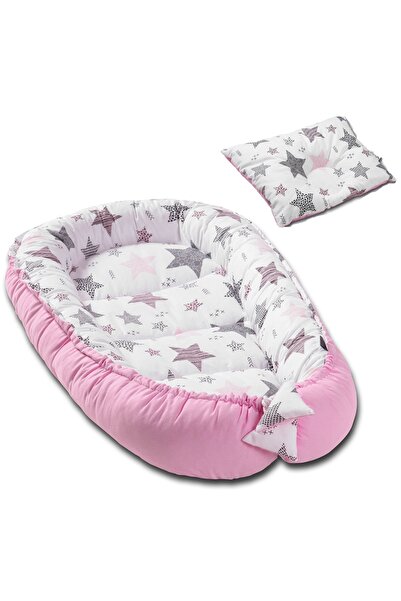 Kidizi Cosulet bebelus pentru dormit Baby Nest + pernuta plagiocefalie Pink Stars