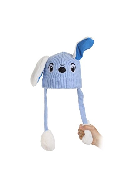 OEM Light blue knitted puppy hat with fleece lining and movable ears for babi...