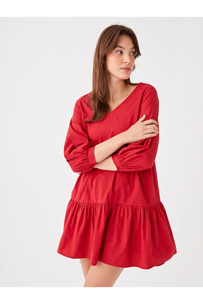 LC Waikiki V-Neck Plain Poplin Dress