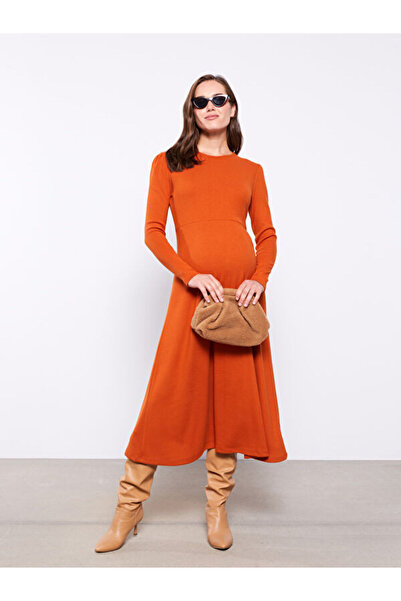 LC Waikiki Crew Neck Straight Long Sleeve Maternity Dress