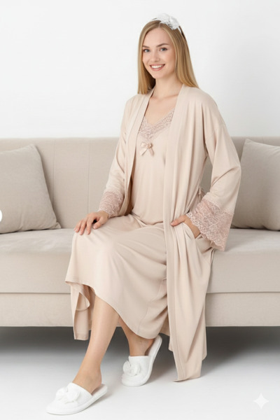 bigmama Dantelli Hamile Lohusa Sabahlık Gecelik Patlı Düğmeli Rahat Kesim 100...