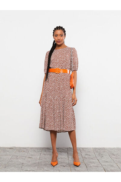 LC Waikiki Crew Neck Patterned Short Sleeve Viscose Dress