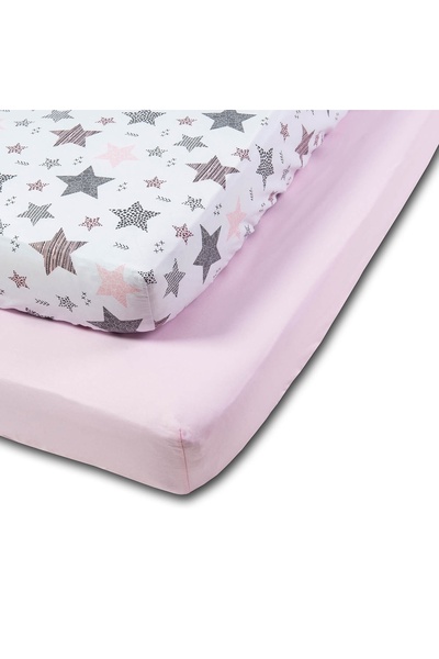 Kidizi Комплект от 2 памук чаршафа с ластик за кошара 120x60 см Розови звезди