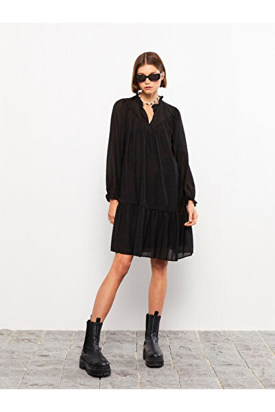 LC Waikiki Mock Neck Self-Patterned Long Sleeve Satin Dress