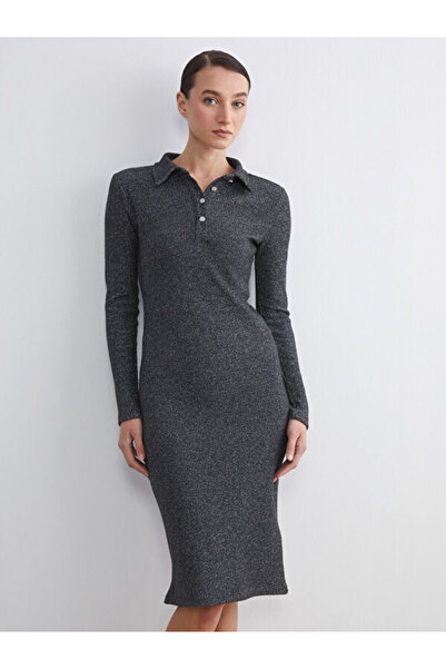 LC Waikiki Shirt Collar Shiny Look Dress