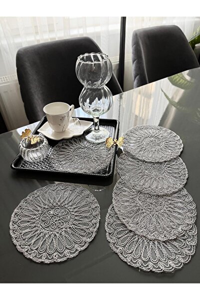 BRL ÇEYİZ HOME Set of 6 Stylish Coffee Side Presentation Guipure Tulle Napkins